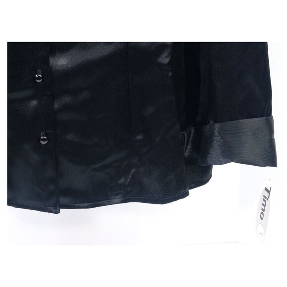 NWT Dressy Classic Black Satin Blouse 3X Button-Down Long Sleeve Cuff Time-Out - Picture 7 of 8